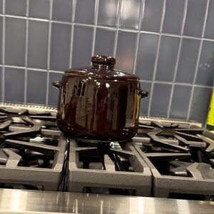 Vintage 1950s West Bend Pottery Brown Bean Pot with Lid.